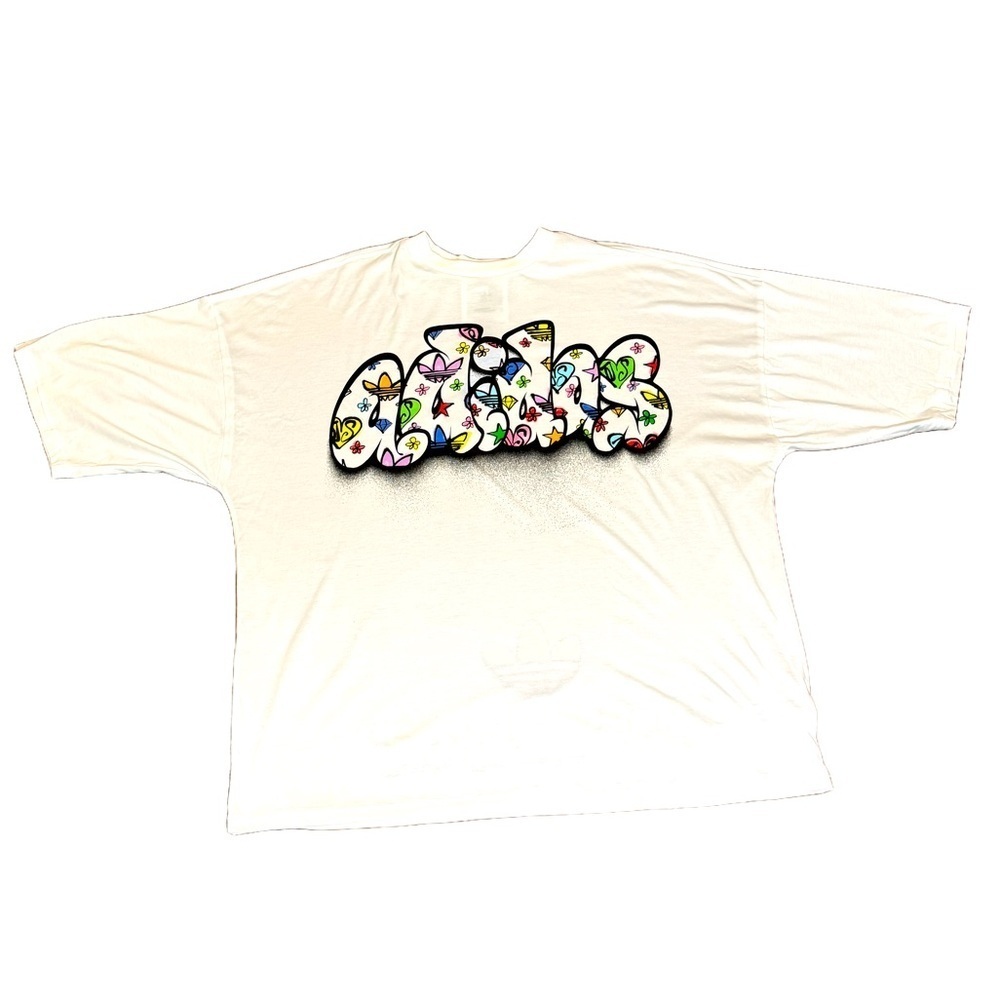 adidas Originals x Jeremy Scott one size t-shirt dress in white with gra…